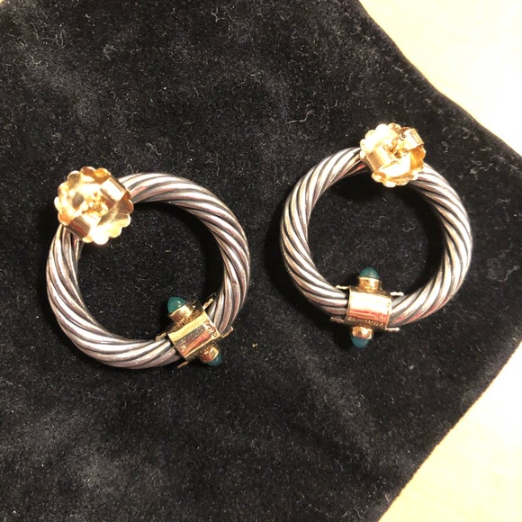 David Yurman 14K Sterling Gemstone Cable Earrings - Picture 4 of 12